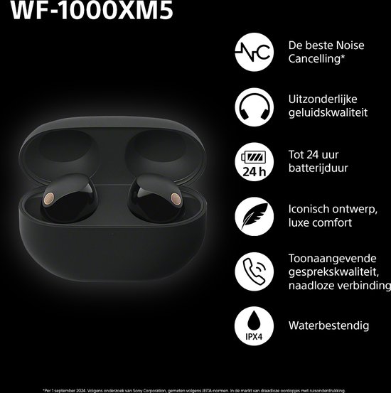 Sony WF-1000XM5 Noise Cancelling Oordopjes Zwart