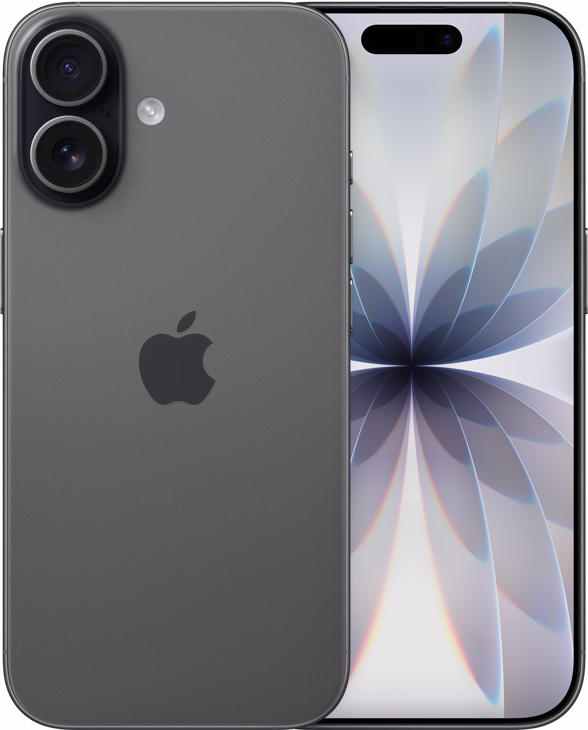 Twee zwarte Apple iPhone 17 256GB telefoons, achterkant met camera en logo, voorkant met scherm.