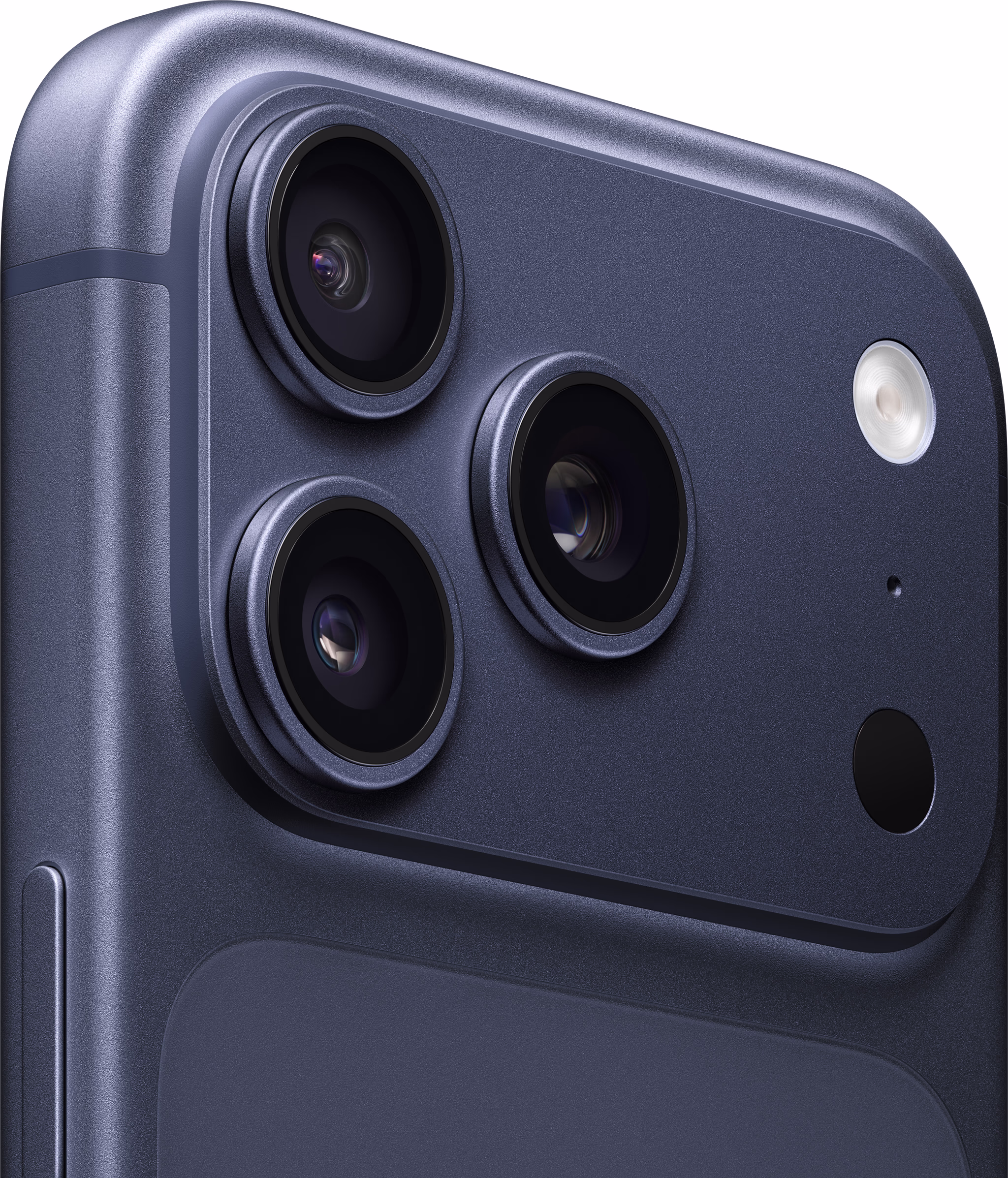 Gedetailleerde weergave van de donkerblauwe Apple iPhone 17 Pro 256GB camera-module, flits en LiDAR.