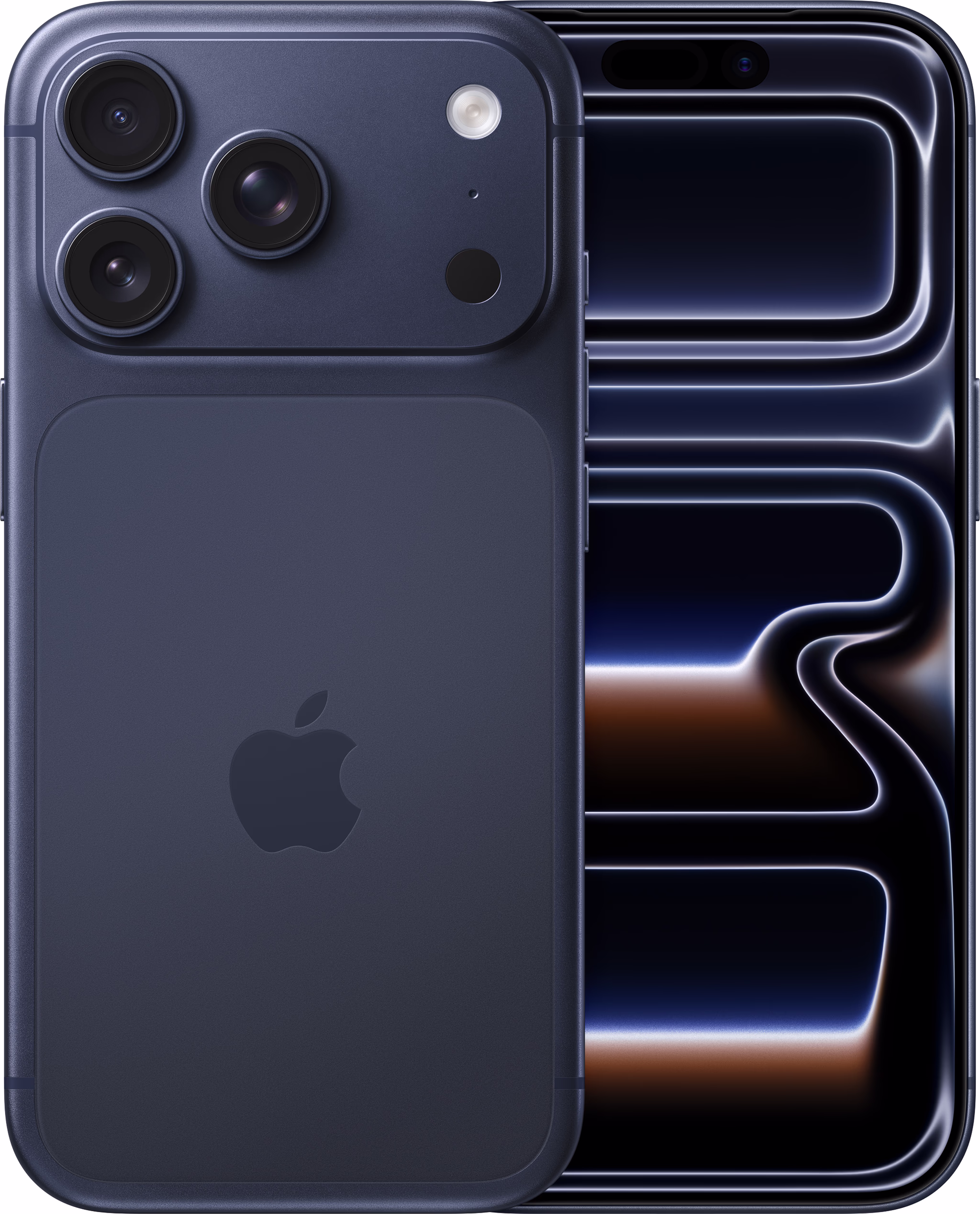 De blauwe Apple iPhone 17 Pro 256GB schuin, toont achterkant en gedeeltelijk actief scherm.